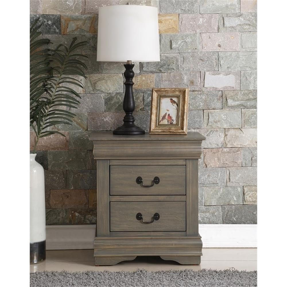Wood Nightstand with 2 Drawers in Antique Gray