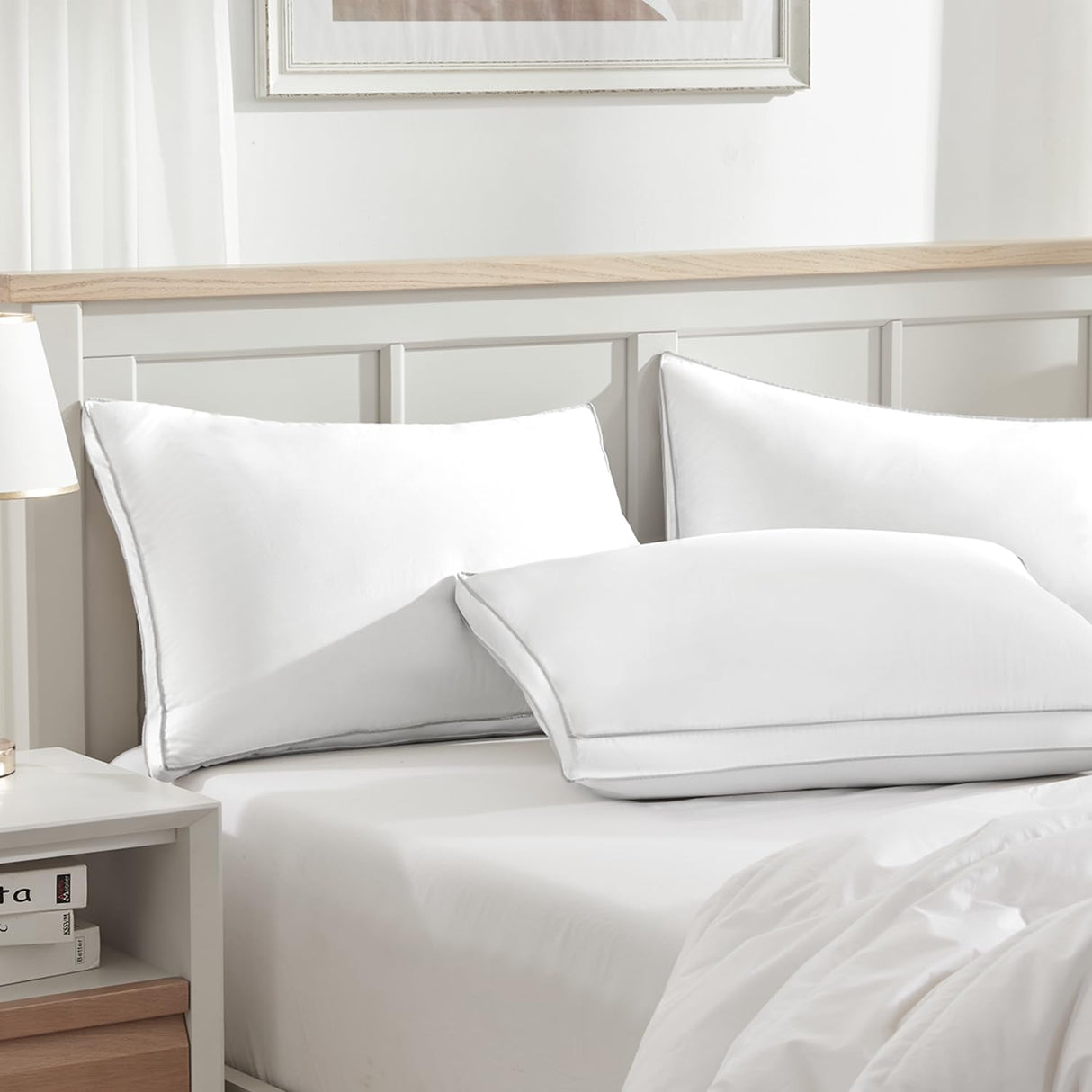 Luxury Feather Down Pillow, Medium Fluffy Pillow King Size