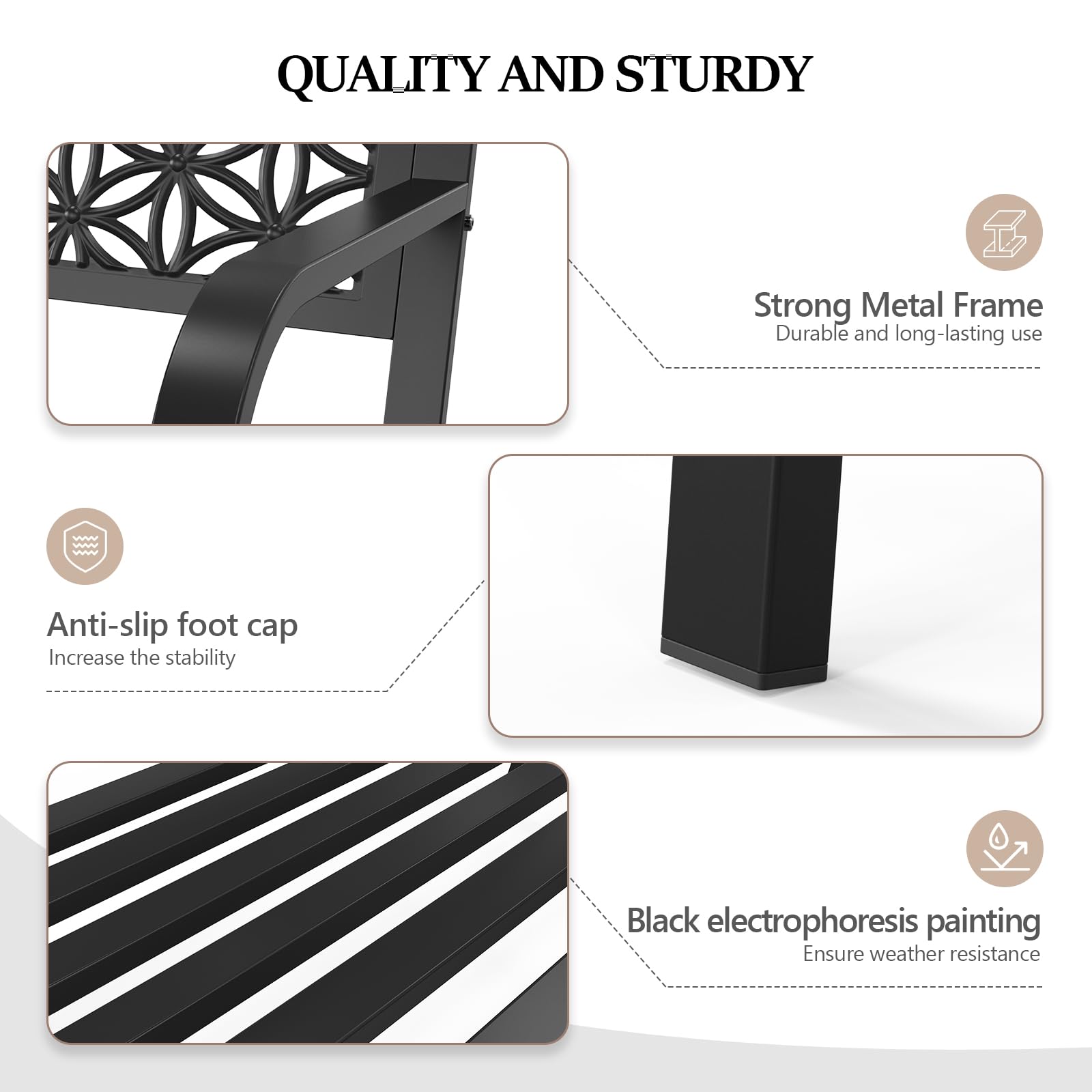 Outdoor Bench Metal with Floral Back, Garden Bench Front Porch Benches