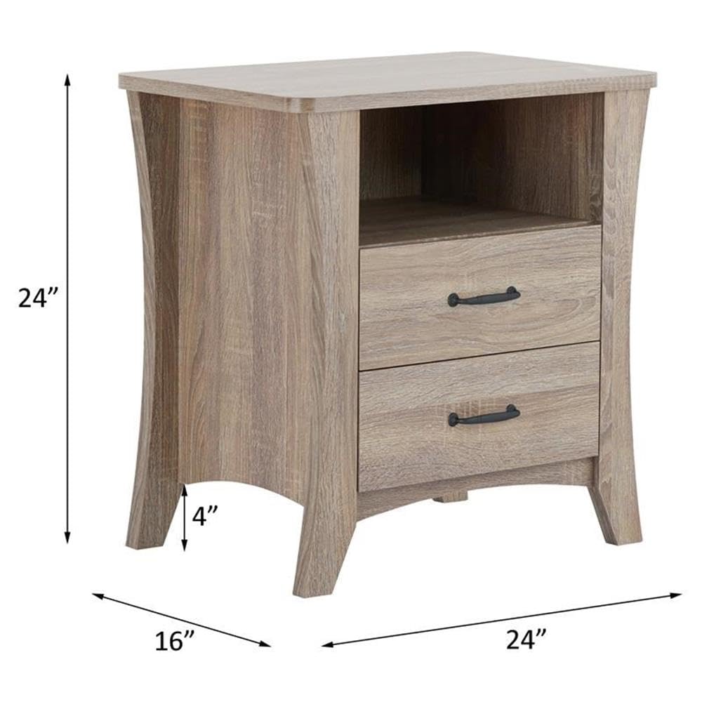 Wooden 2-Drawer Nightstand with Open Shelf in Rustic Natural