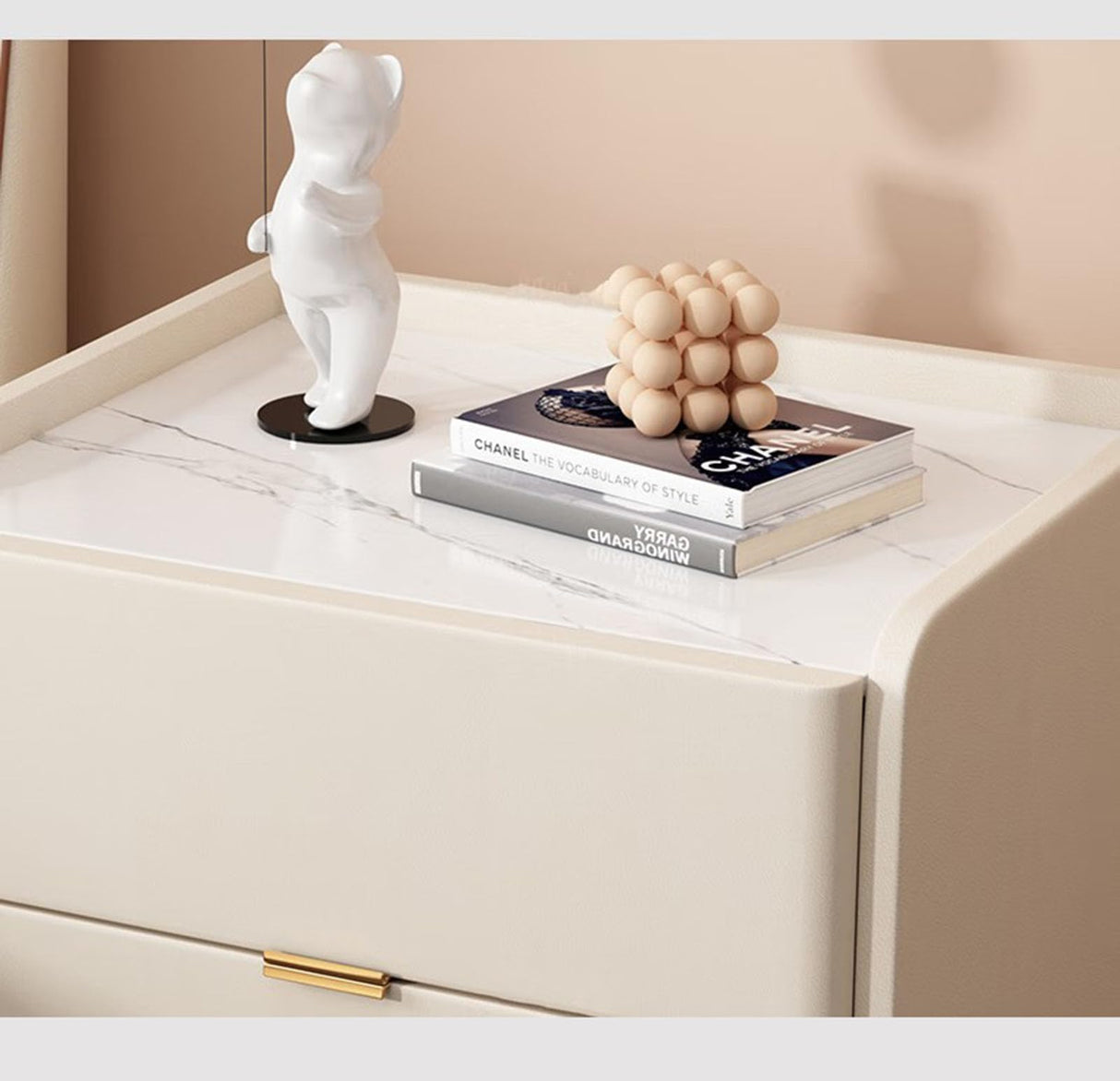 Style Solid Wood Rock Board Bedside Cabinet, Leather Bedroom Bedside Cabinet