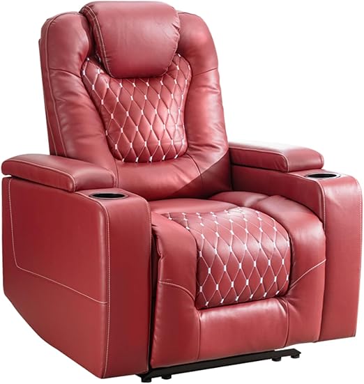 StoneCraft Orion Power Recliner Chair – Dark Red Faux Leather