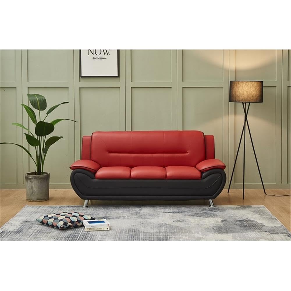 Modern Faux Leather Living Room Sofa - Black/Red