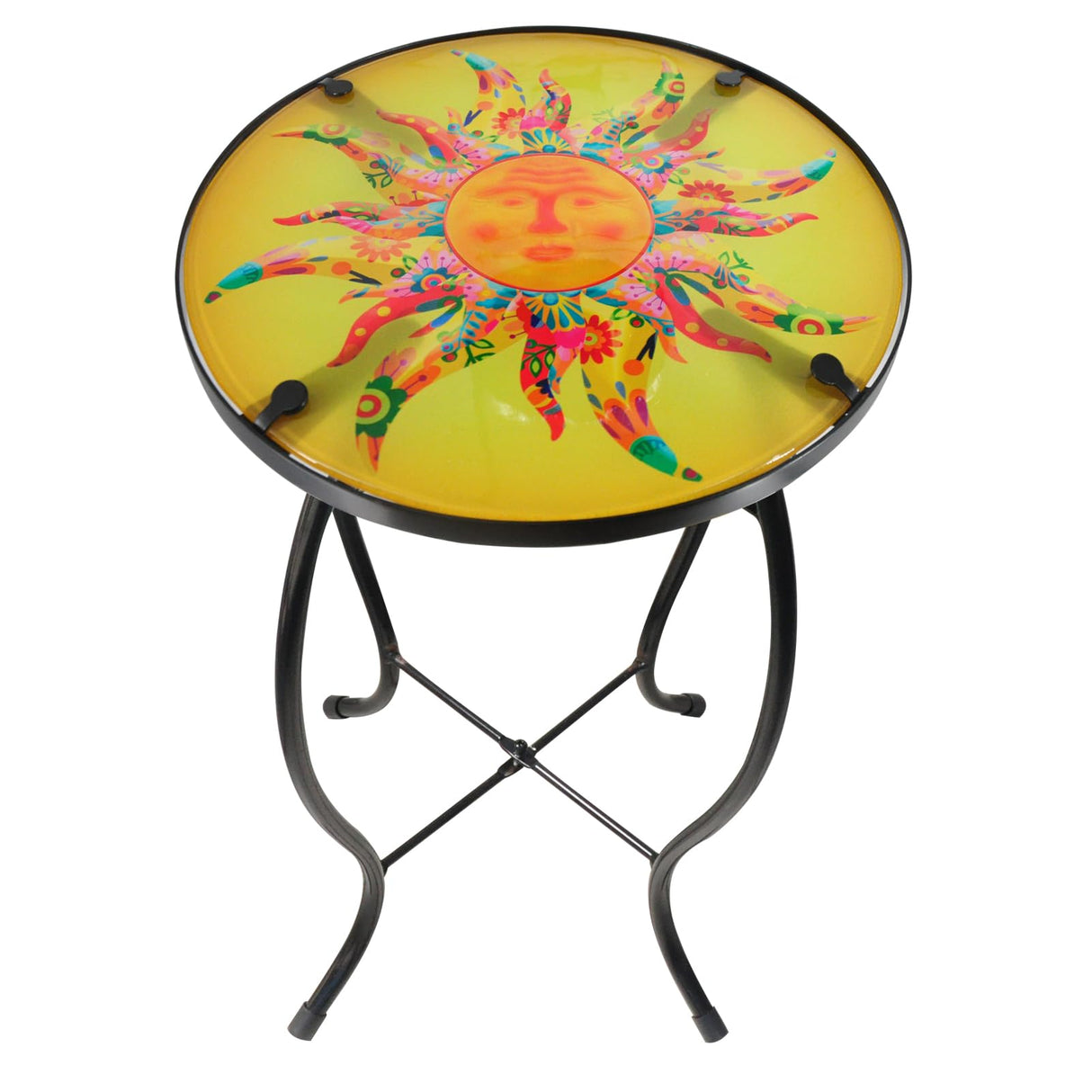 wotieuns Patio Side Table Outdoor Metal Accent Table Round Glass Balcony Plant End Table Garden Lawn Indoor Coffee Table - Bircata