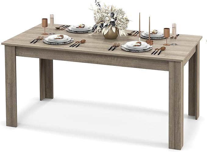 Dining Table for 4-6 People, 63” Modern Kitchen Table with L-Shaped Legs, 330 lbs Weight Capacity