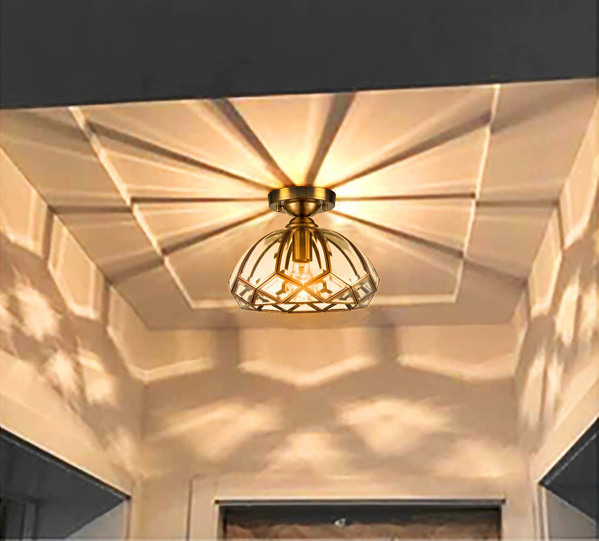 Gold Semi Flush Mount Ceiling Light Modern Brass Glass Ceiling Light Fixtures
