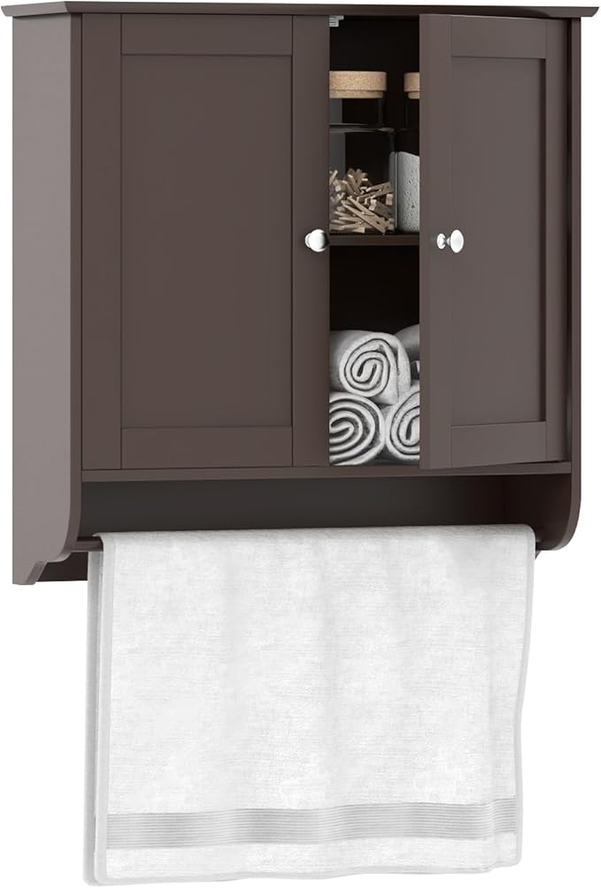 Wall Mounted Bathroom Cabinet with Towel Bar, Hanging Over The Toilet Storage Cabinet