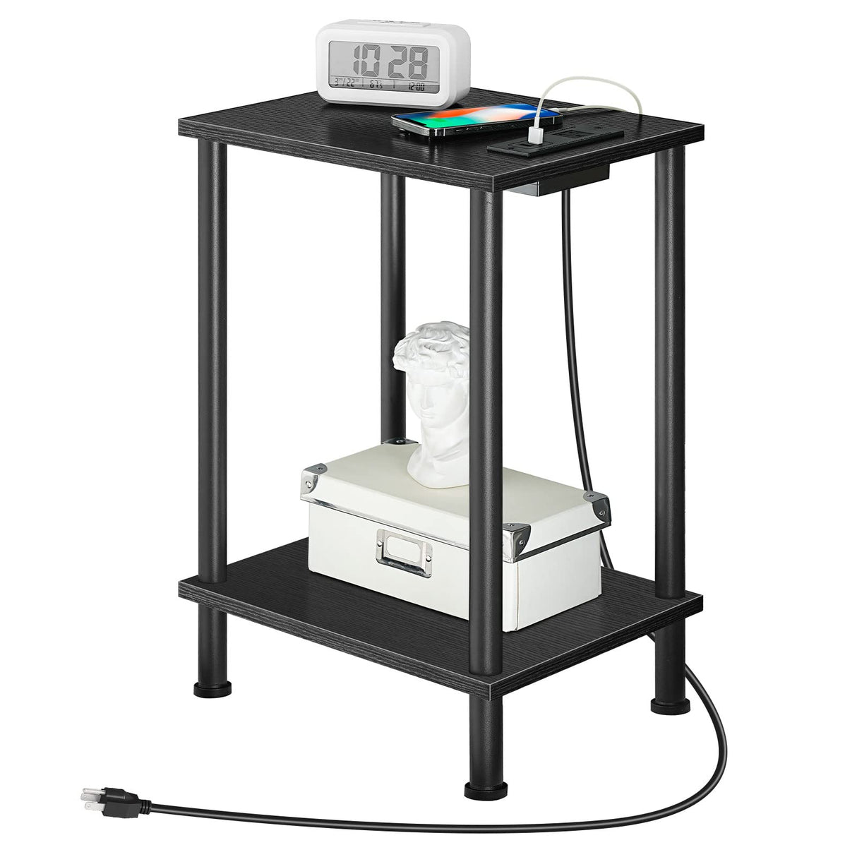 Side Table with Charging Station, End Tables with USB Ports and Outlets, Nightstand with 2