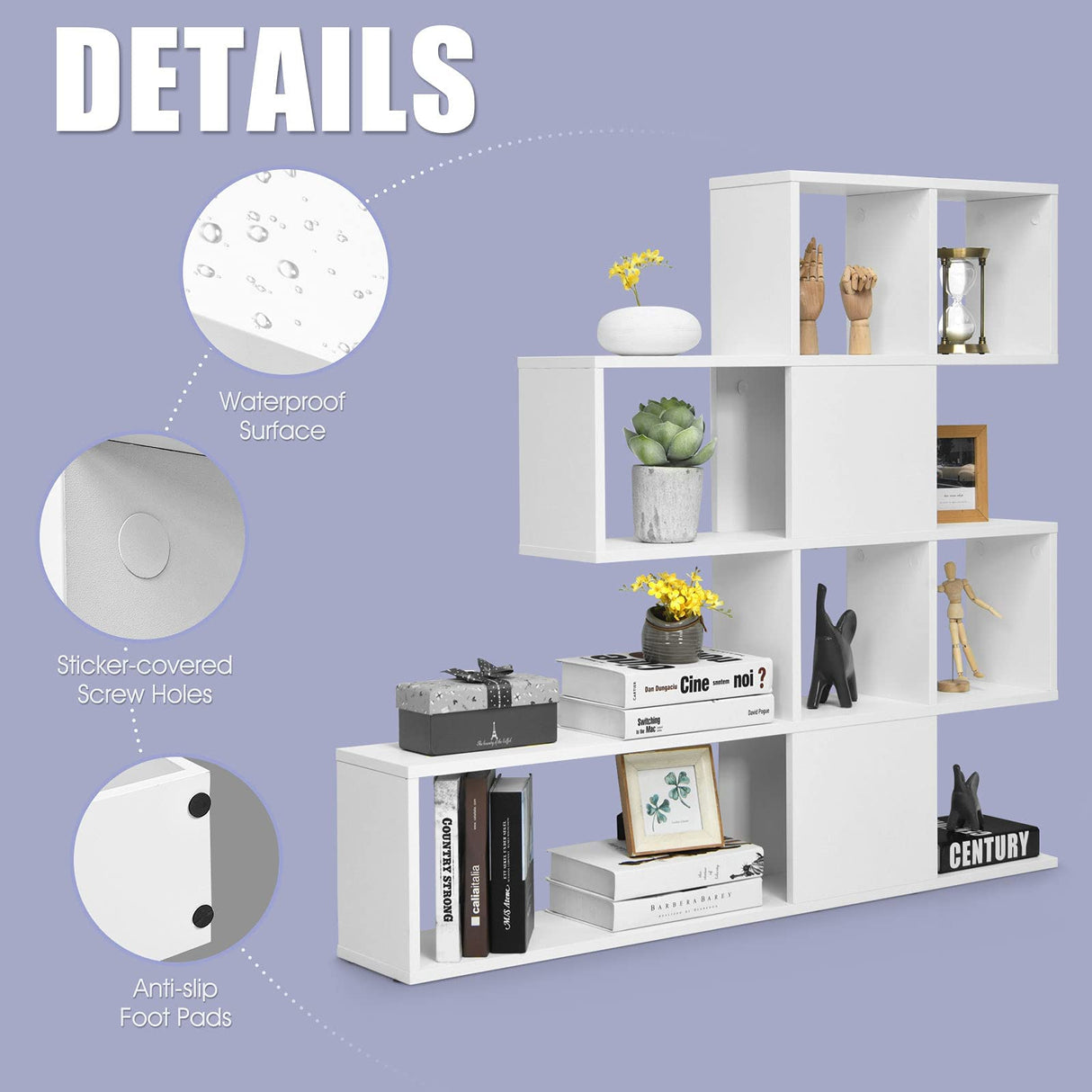 16 Shelves Bookshelf, Open Shelf Bookcase, 5-Tier Display Shelf Storage Organizer for Home Office Living Room, Wood Bookshelf Storage Cube Organizer, 47 x 8 x 43 Inch