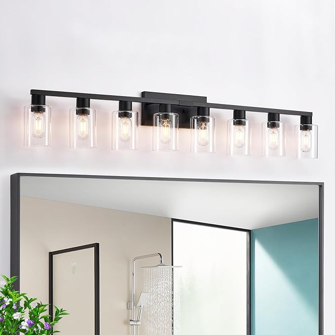 Black Bathroom Light Fixtures, 6-Light Bathroom Lighting Fixtures Over Mirror