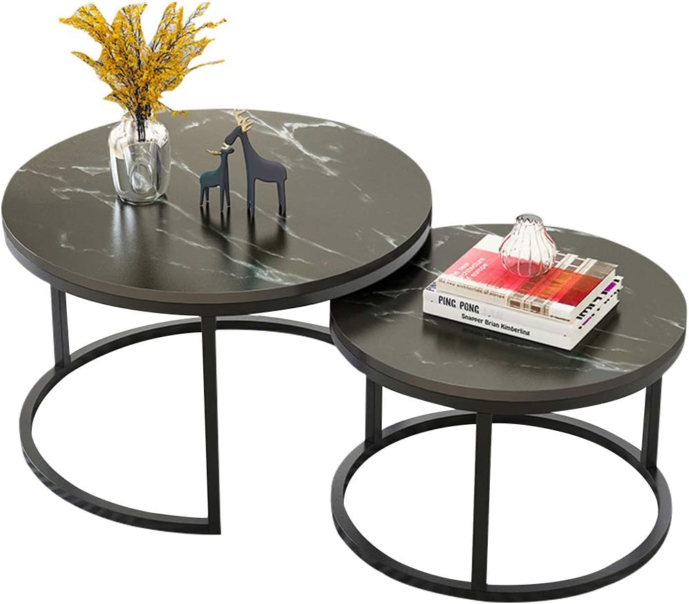 Living Room Stacking Nesting End Table,Nordic Marble Print Corner Coffee Table
