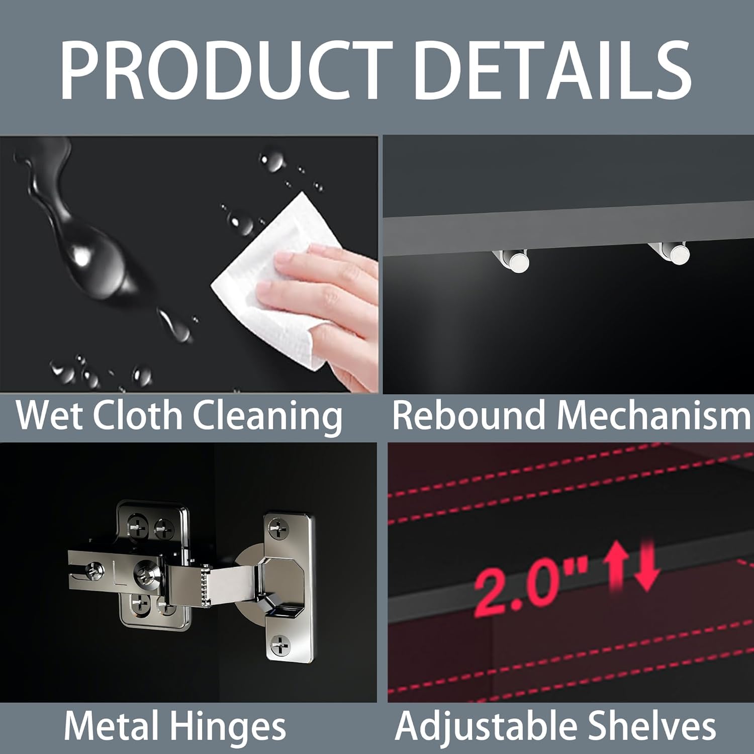 63'' Sideboard Buffet Cabinet, Black Storage Cabinet with 4 Doors, Modern Credenza