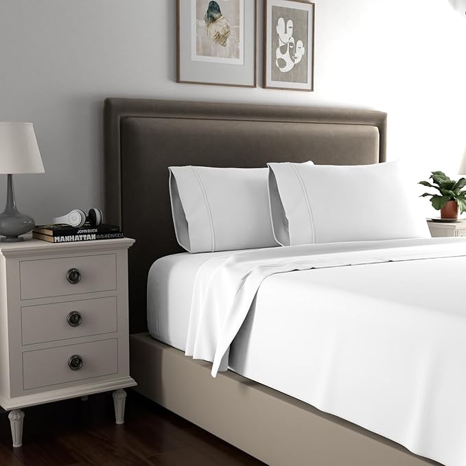 800 Thread Count Queen Arctic White Sheets Set, Ultra Soft & Silky Cotton Rich Easy Care