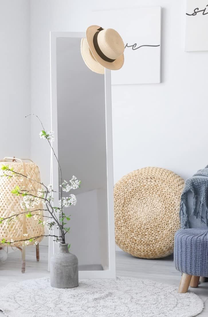 Floor Standing Full Lenght White Wooden Framed Mirror 61'' x 14'' Perfect for Bedroom