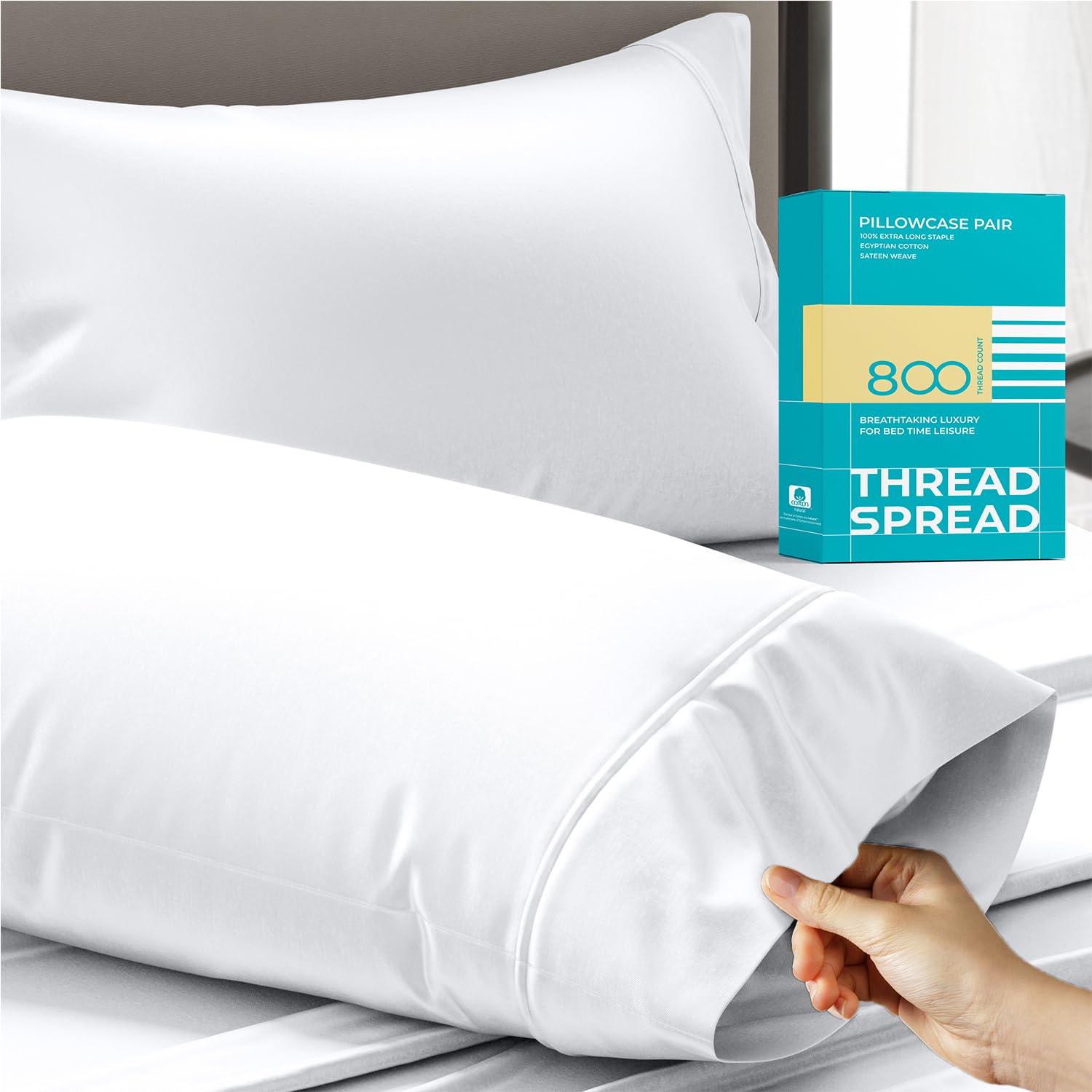 800 Thread Count White King Pillow Cases Set