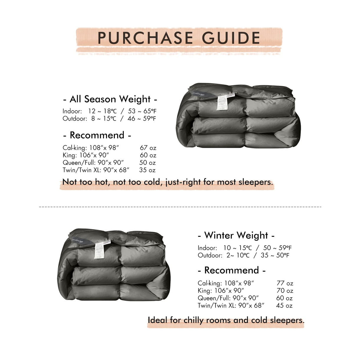 Luxurious Down Duvet Insert Feather King Size All Season Charcoal