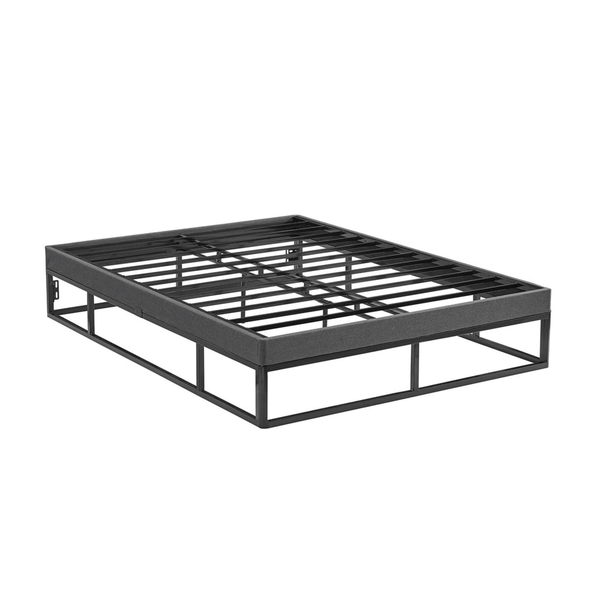 Capri Black Metal Platform Bed Frame with Built-in Grey Upholstered Mattress