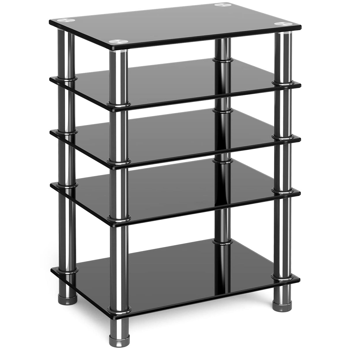 Audio-Video Media Stand with 5-Tier Tempered Glass Shelves, Modern AV Cabinet