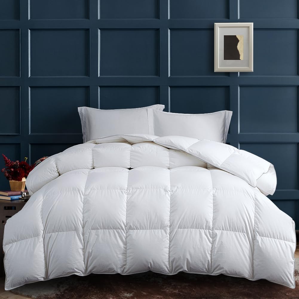 Goose Feather Down Comforter 650 PF, Down Comforter King Size 100% Cotton Shell