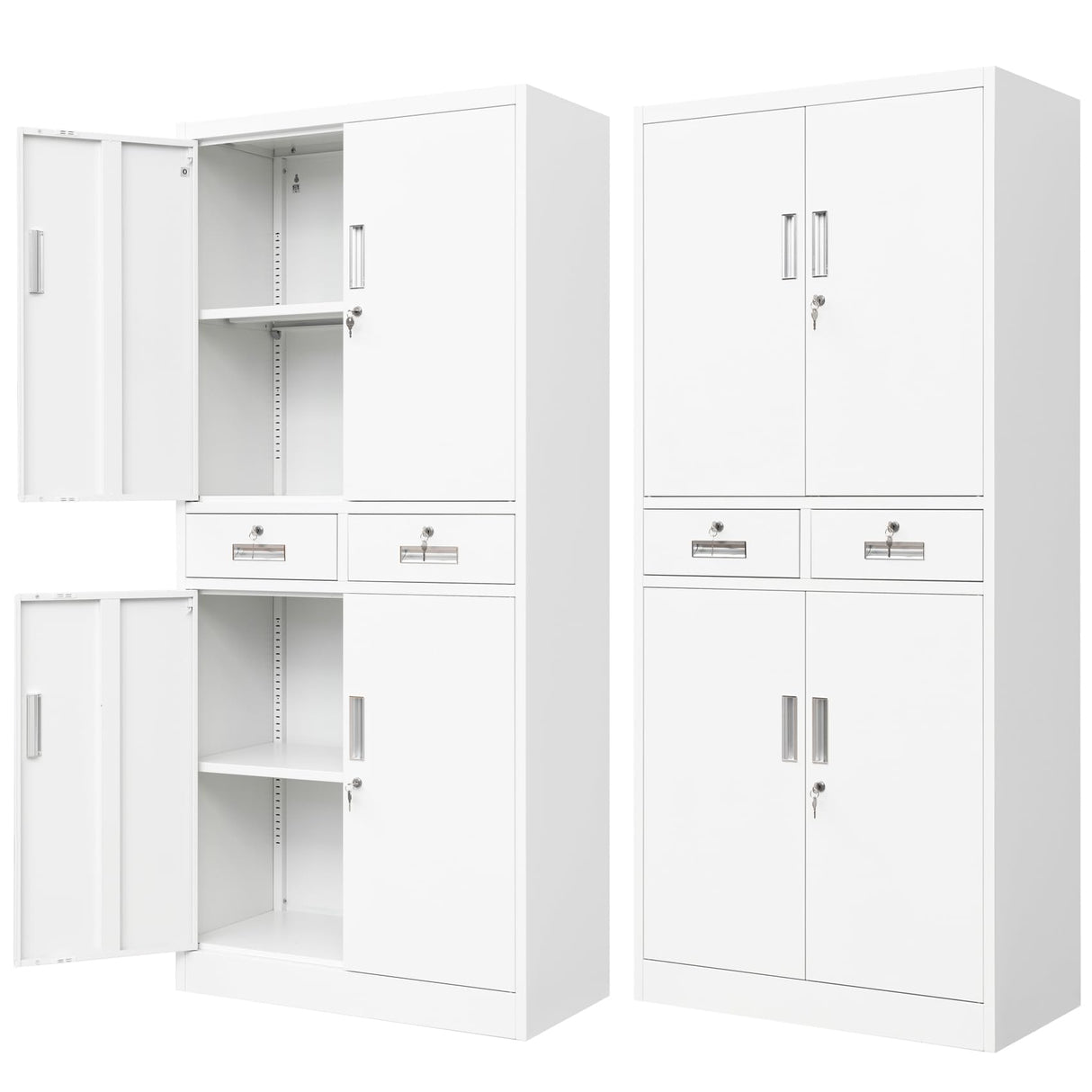 Metal Storage Cabinet, Locking Storage Cabinet with Drawers and Adjustable Shelves