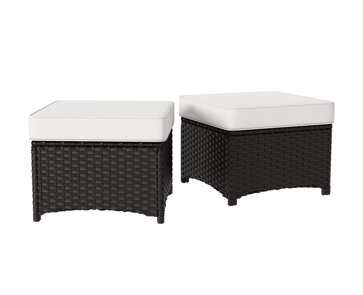 Stone Harbor Outdoor Wicker Ottomans, Small Patio Ottoman Set of 2, Square Rattan