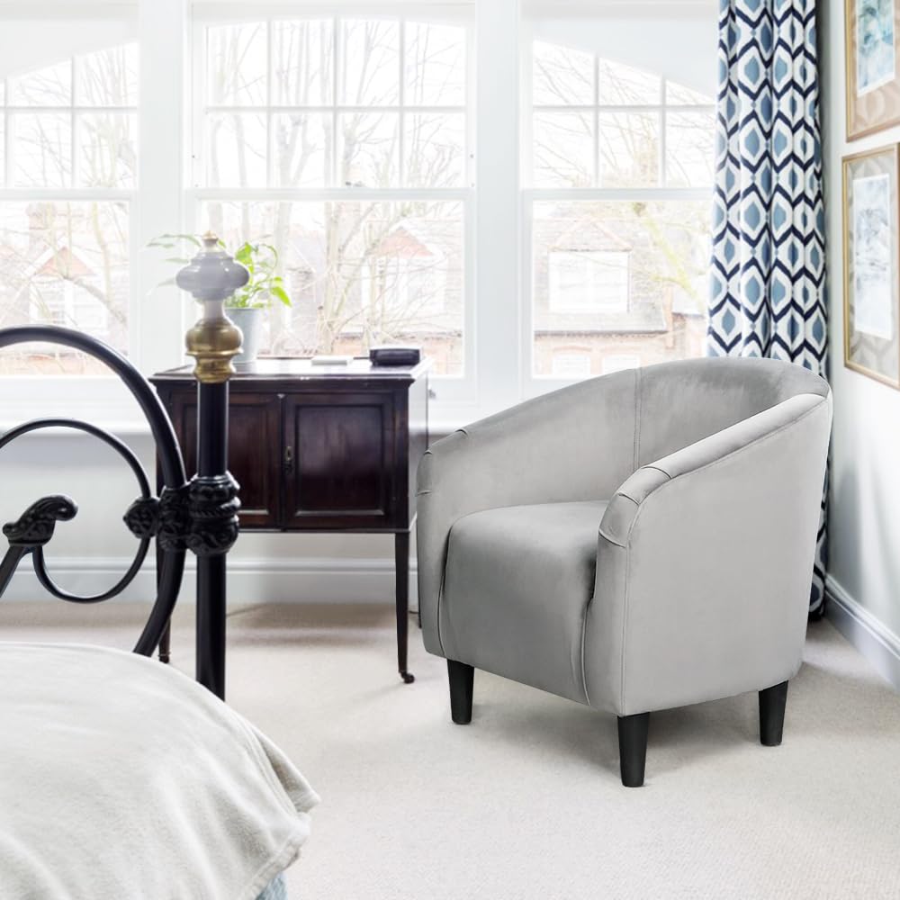 Living Room Chair, Velvet Accent Upholstered Barrel Sitting Chair with Armrest and Low