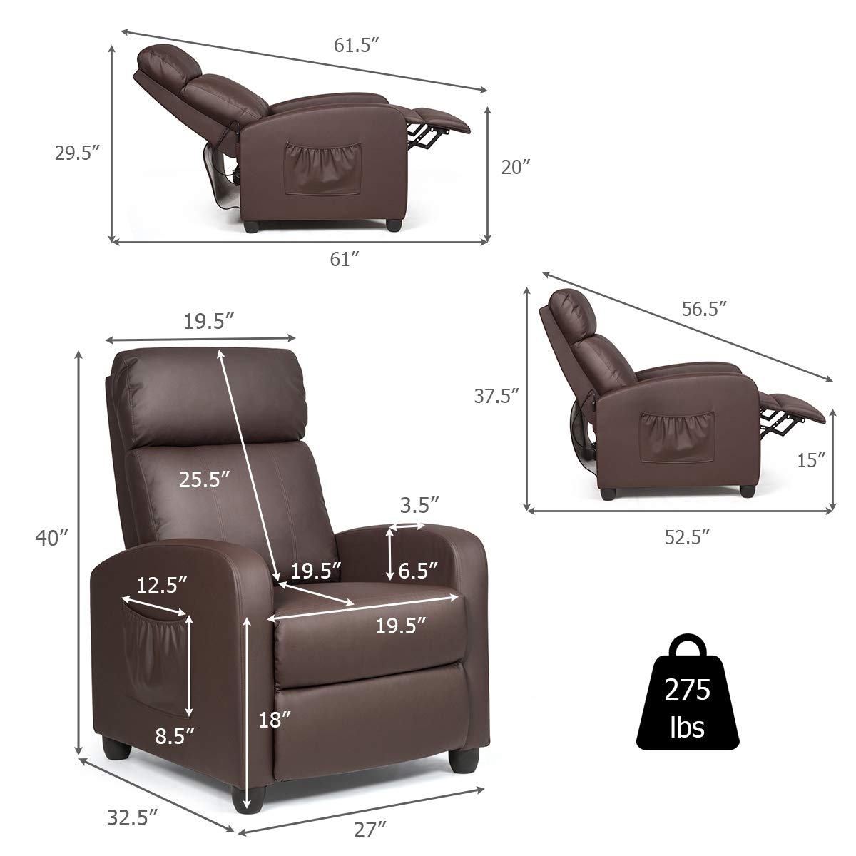 Recliner Chair Fabric Recliner with Massage Function Small Reclining Chair