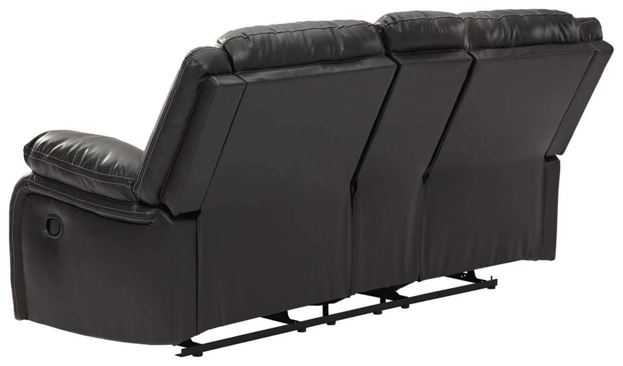 Calderwell Faux Leather Manual Double Reclining Loveseat with Storage Console, Black