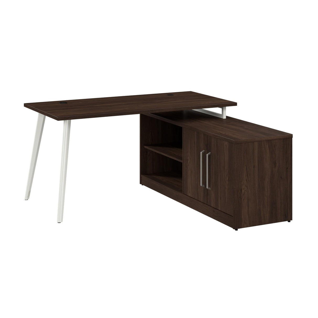 L Shaped Computer Desk 60 inch with Credenza, PC Table and Low Storage Cabinet
