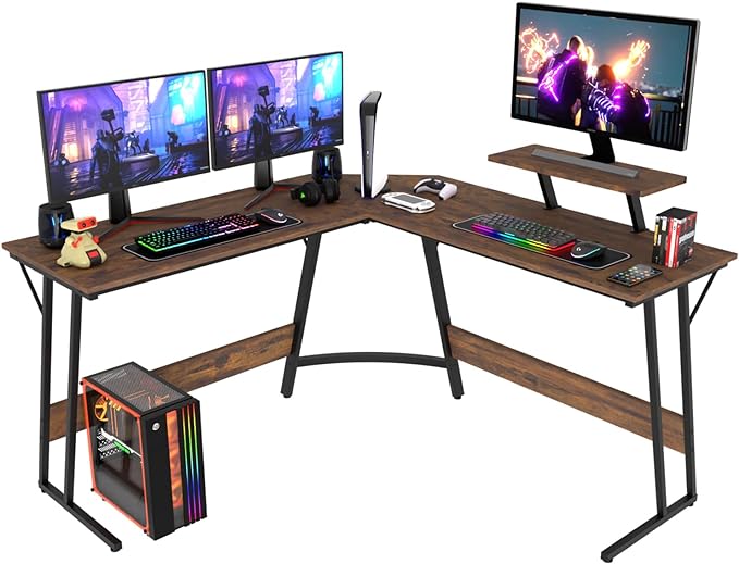 Shaped Desk Corner Gaming Desk Computer Desk with Large Desktop Studying and Working and Gaming for