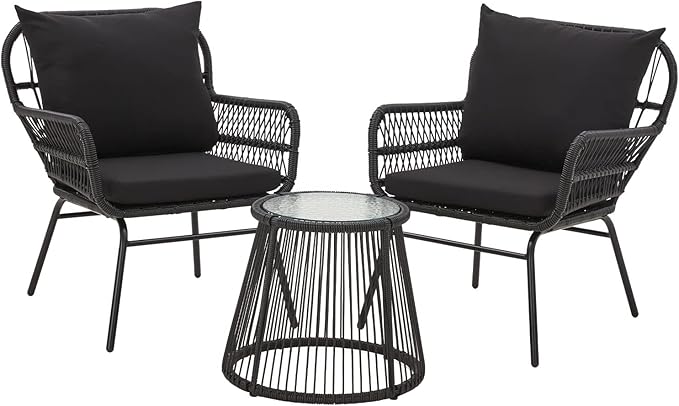 3-Piece Patio Conversation Bistro Set, Outdoor All-Weather Wicker Balcony Furniture