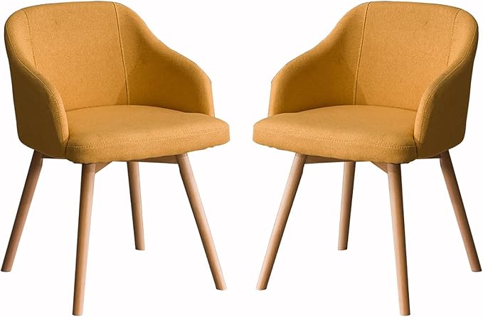 2PCS Dining Chair, Cotton Linen Cushion Back Chair, Home Log Leg Lounge Chair