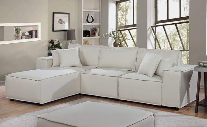 Modular Sectional Sofa with Ottoman, Reversible L-Shaped Couch W/Removable Cushions