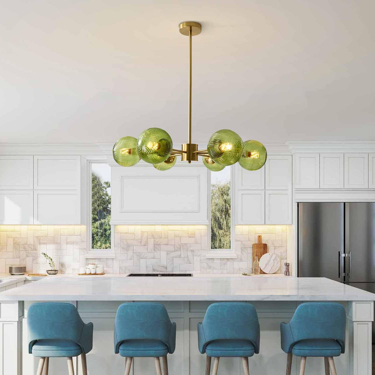 Glass Ball Pendant Light Mid Century Modern Gold 6-Lights Globe Sputnik Chandelier