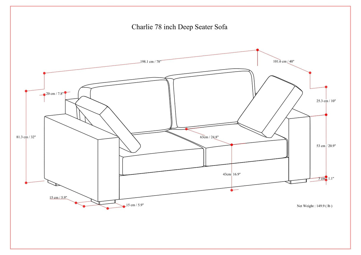 Charlie Sofa in 100% Recycled Polyester Tightly Woven Performance Fabric, Pebble Grey,