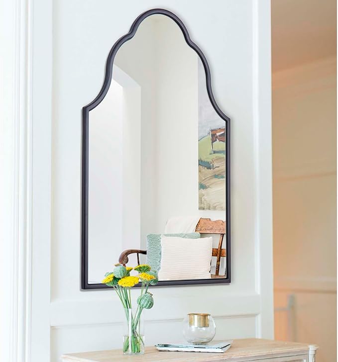 Arched Mirror for Wall, Bathroom Mirror with Wood Frame