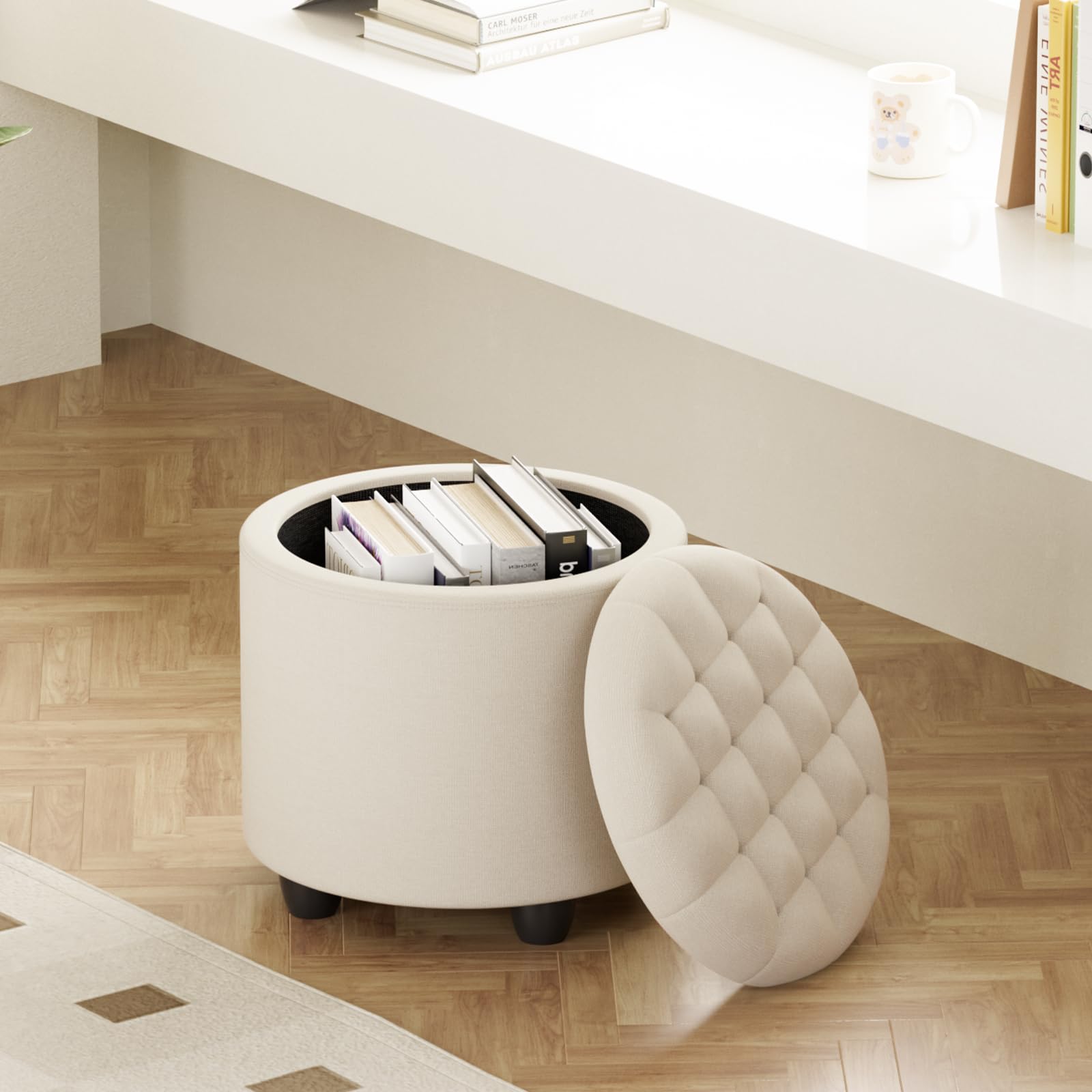 Modern Round Storage Ottoman,Button Tufted Ottoman Foot Stools Ottoman Footstool