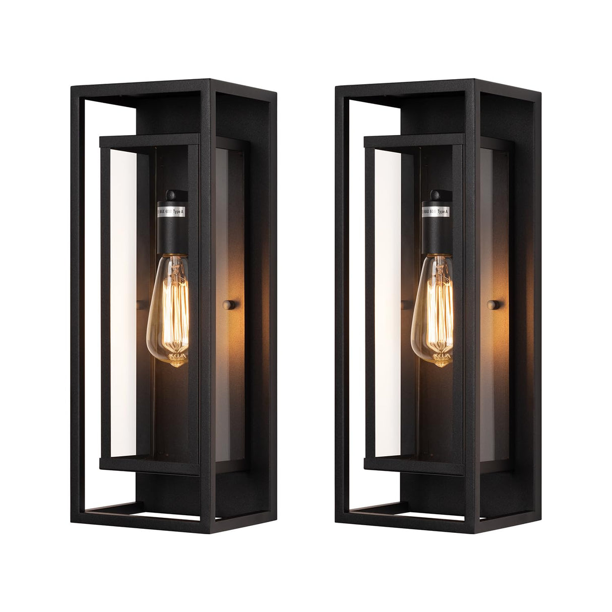 18" Classic Outdoor Wall Sconce 1 Light in Matte Black Rectangular Metal Frame and Clear