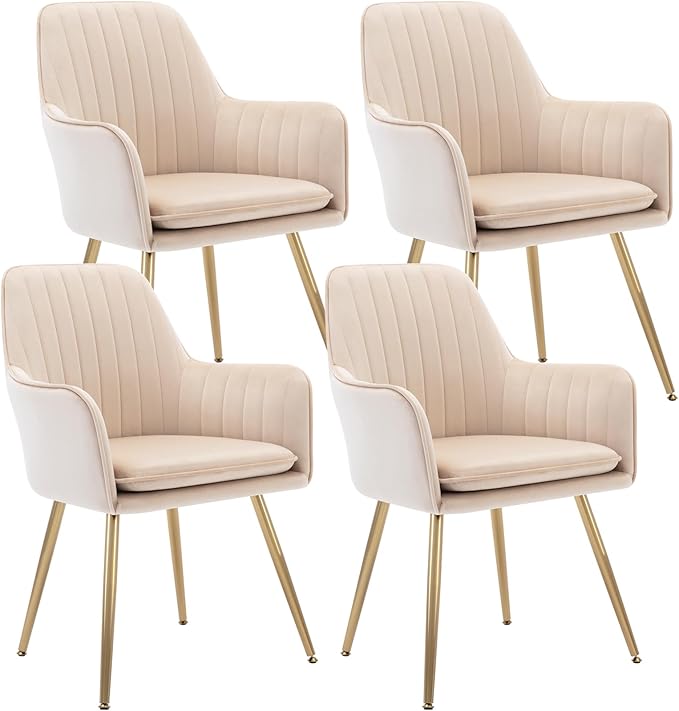 Velvet Dinning Chair Set of 4 Mid-Back Accent Chair Modern Leisure Armchair with Gold