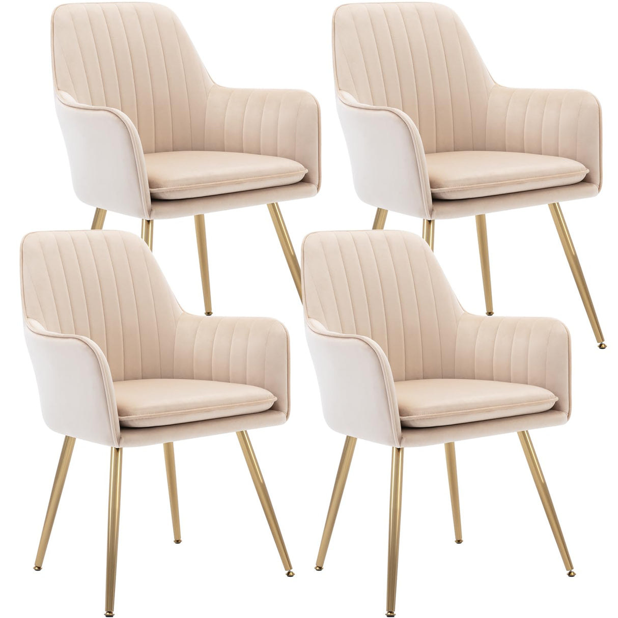 Velvet Dinning Chair Set of 4 Mid-Back Accent Chair Modern Leisure Armchair with Gold