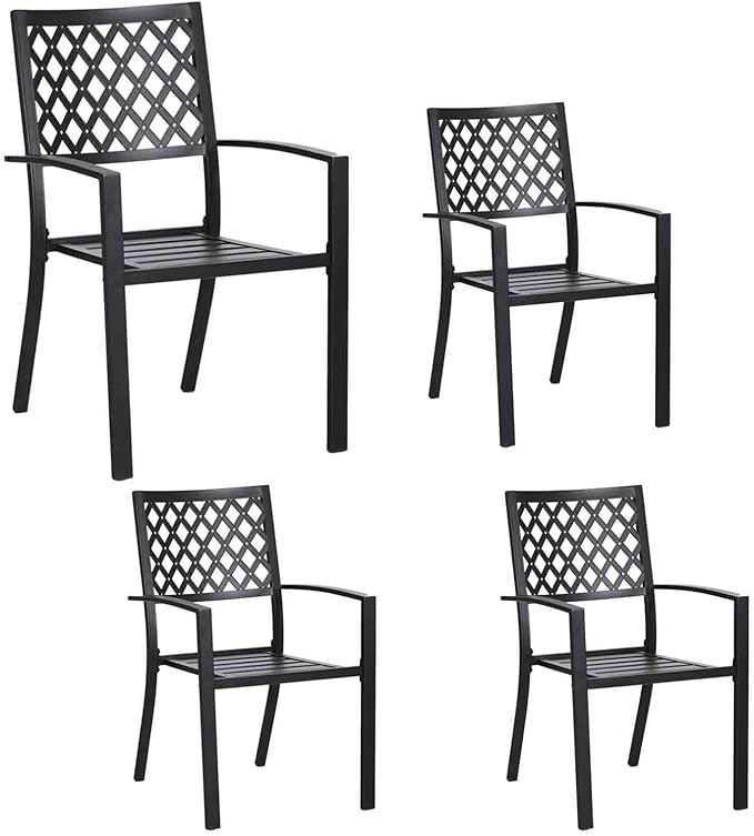 Patio Dining Stackable Chairs, Outdoor Wrought Iron Furniture Set Bistro Chairs