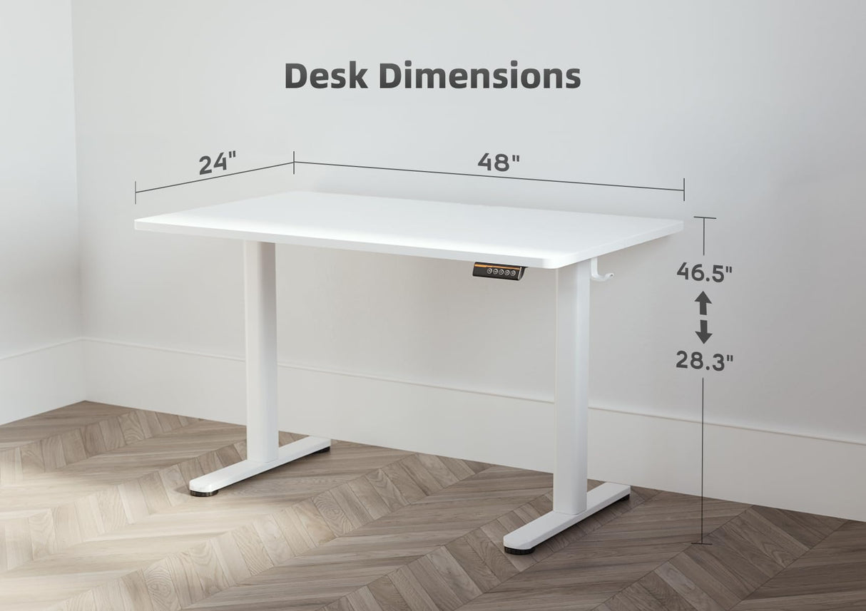 Seang Electric Standing Desk With Adjustable Height, 48x24 Inch, Sit Stand With Splice Board for Home Office Computer Workstation, White Frame/White Top