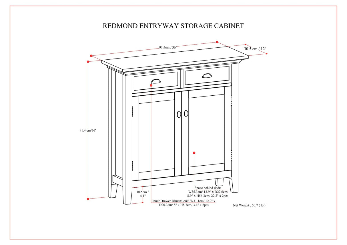 Redmond Solid Wood Wide Transitional Storage Cabinet for The Living, Entryway and Family Room,
