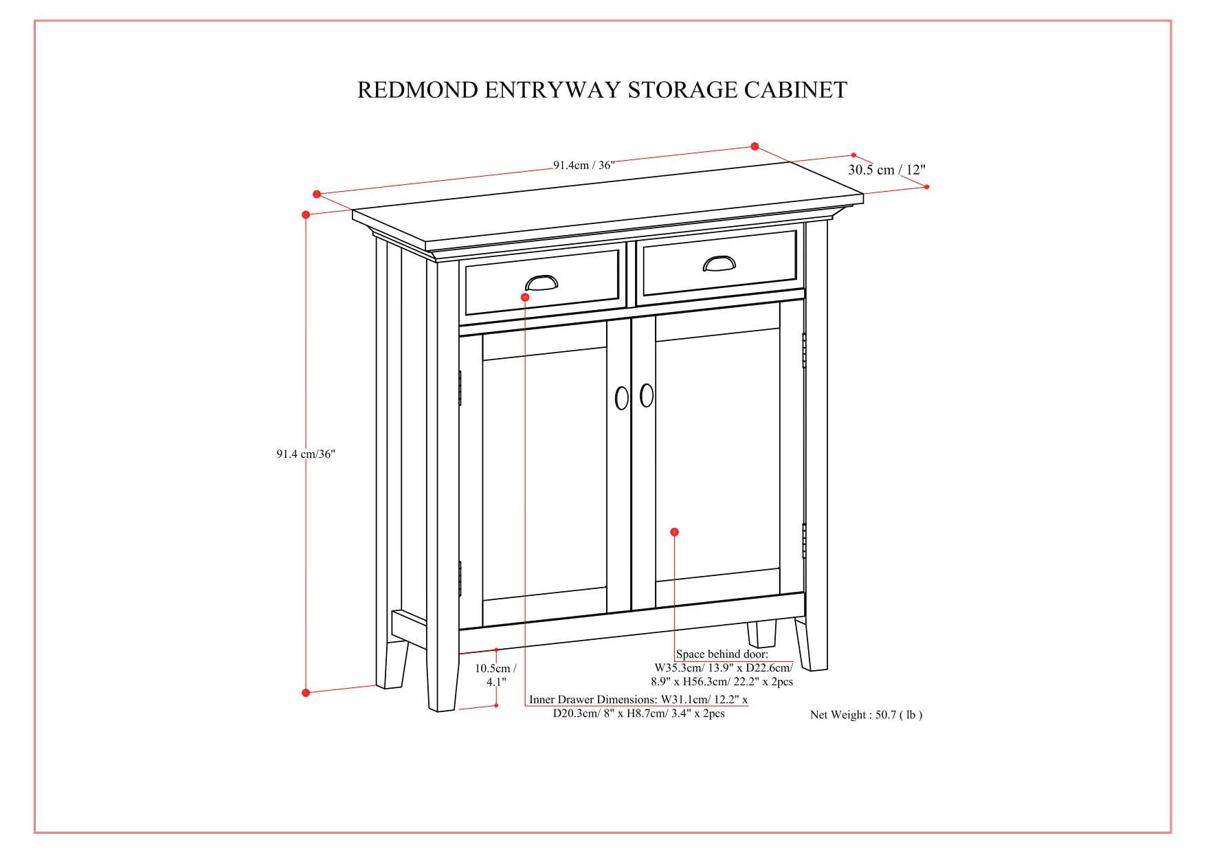 Redmond Solid Wood Wide Transitional Storage Cabinet for The Living, Entryway and Family Room,
