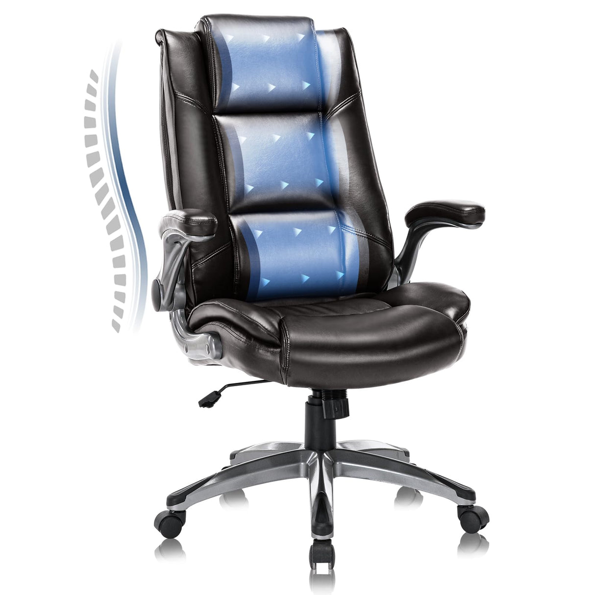 Leather Executive Office Chair - High Back Home Computer Desk Chair with Padded Flip-up Arms