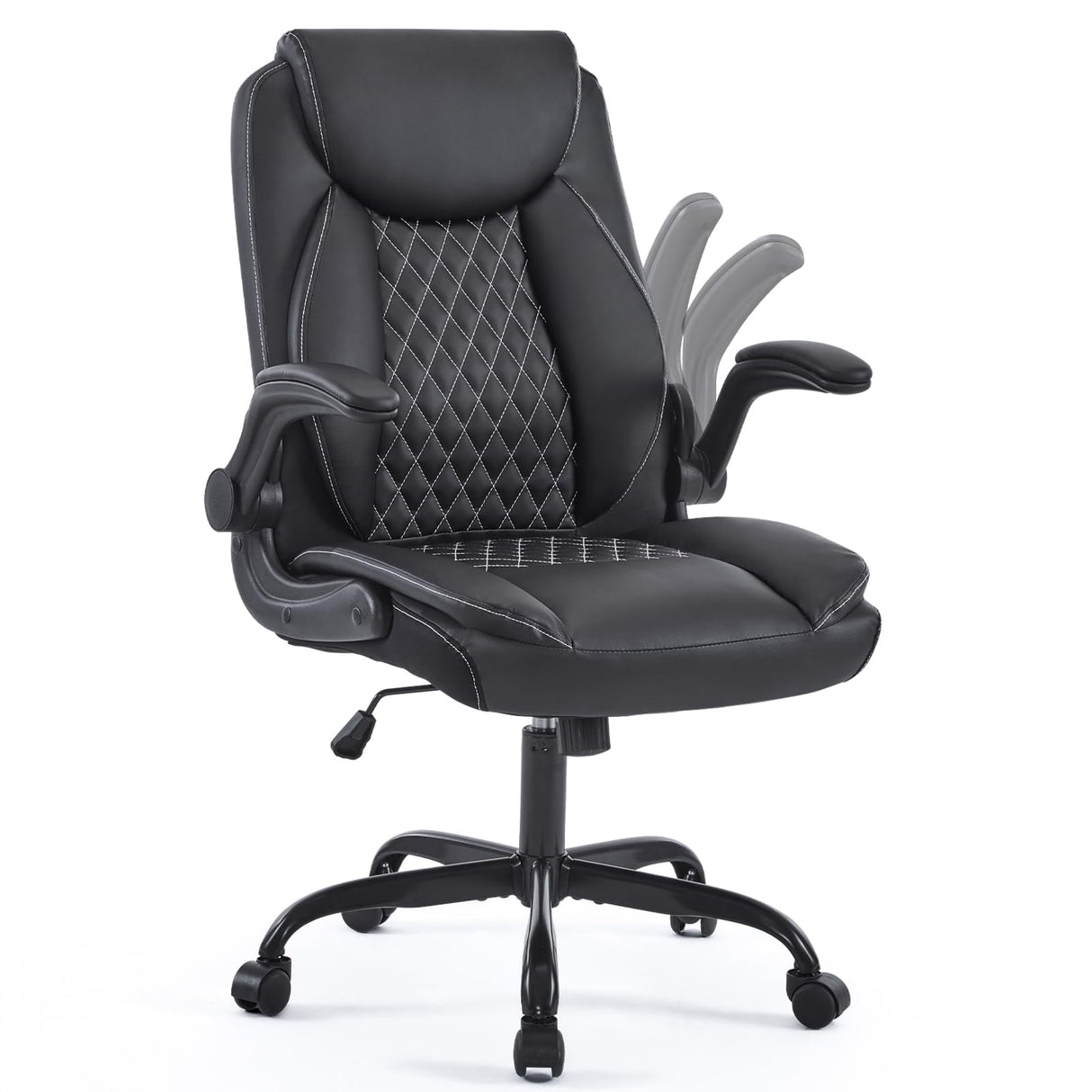 Ergonomic Leather Office Chair with Flip-Up Armrests
