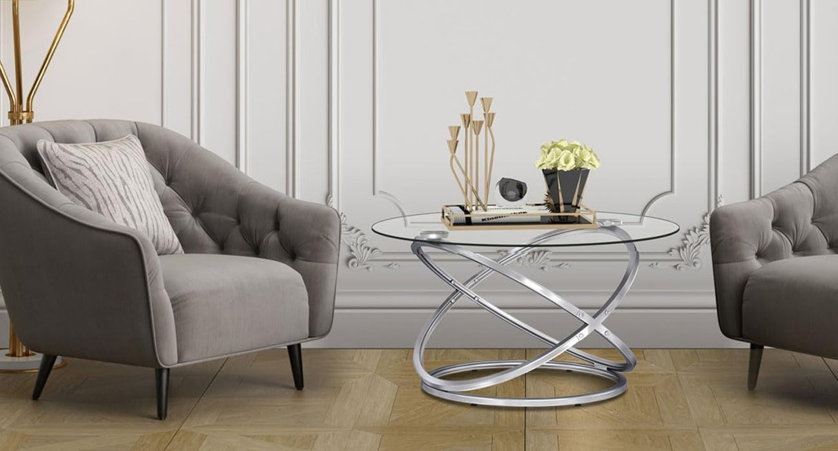 Round Coffee Table, Glass Coffee Tables for Living Room, Modern Coffee Table