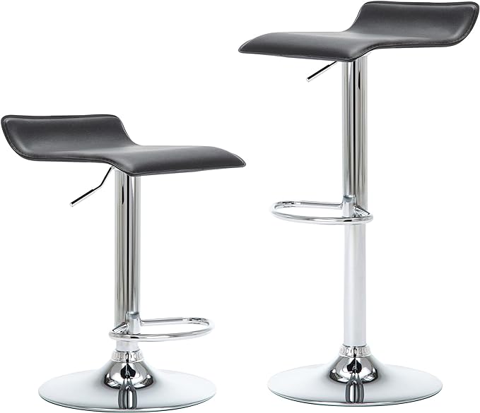 Contemporary Chrome Air Lift Adjustable Swivel Bar Stool, Set of 2, Gray