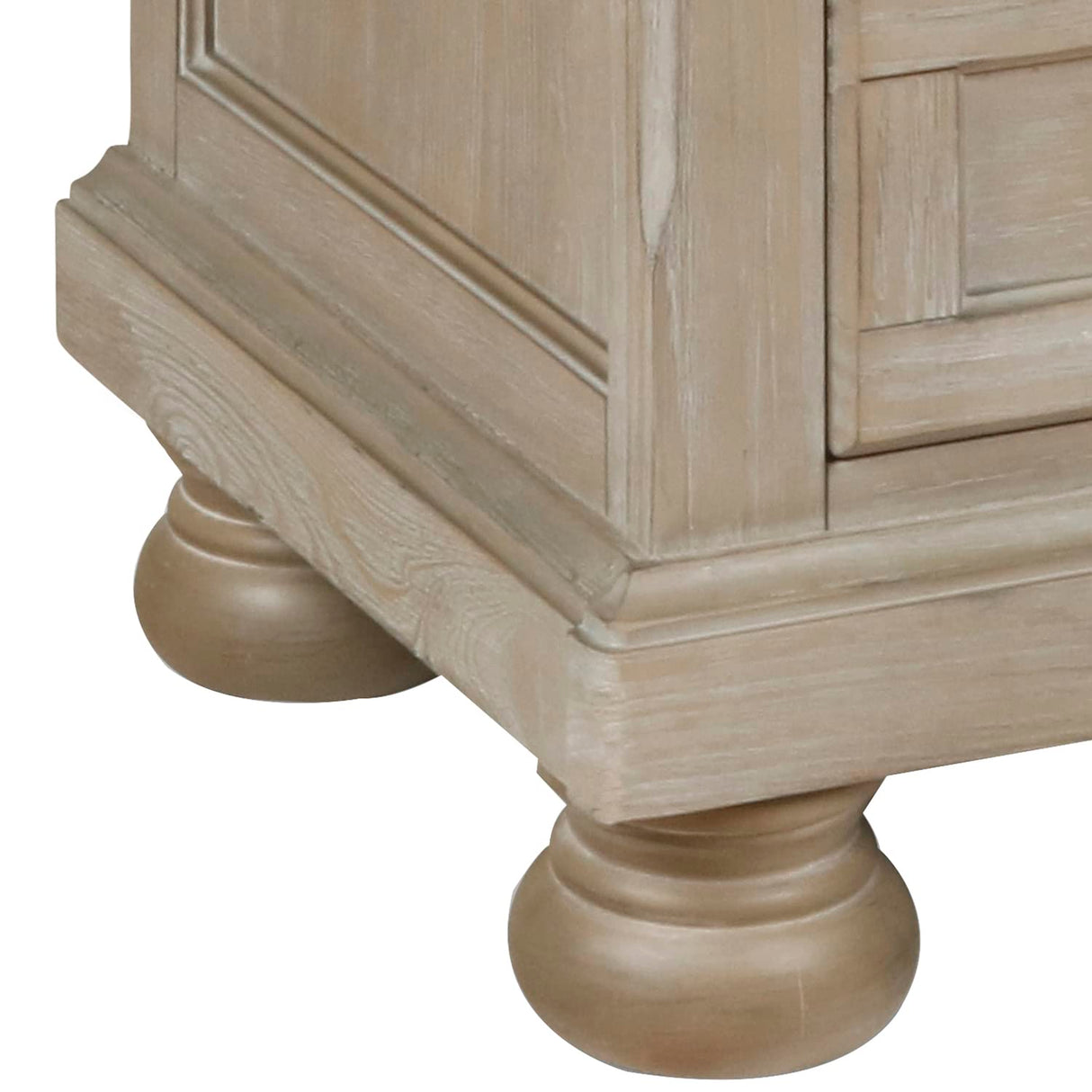 Drawer Wooden Nightstand with Round Knobs and Bun Feet, Weathered Brown