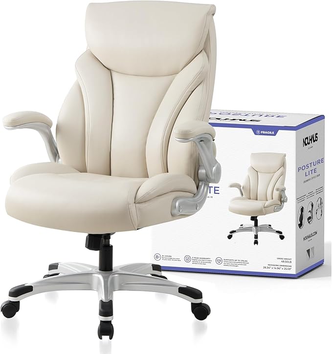 Office Chair with Lumbar Support, High Back PU Leather Ergonomic Office Chair, Executive Desk Chair Computer Chairs with Adjustable Flip-up Armrests (Posture Lite,Black)